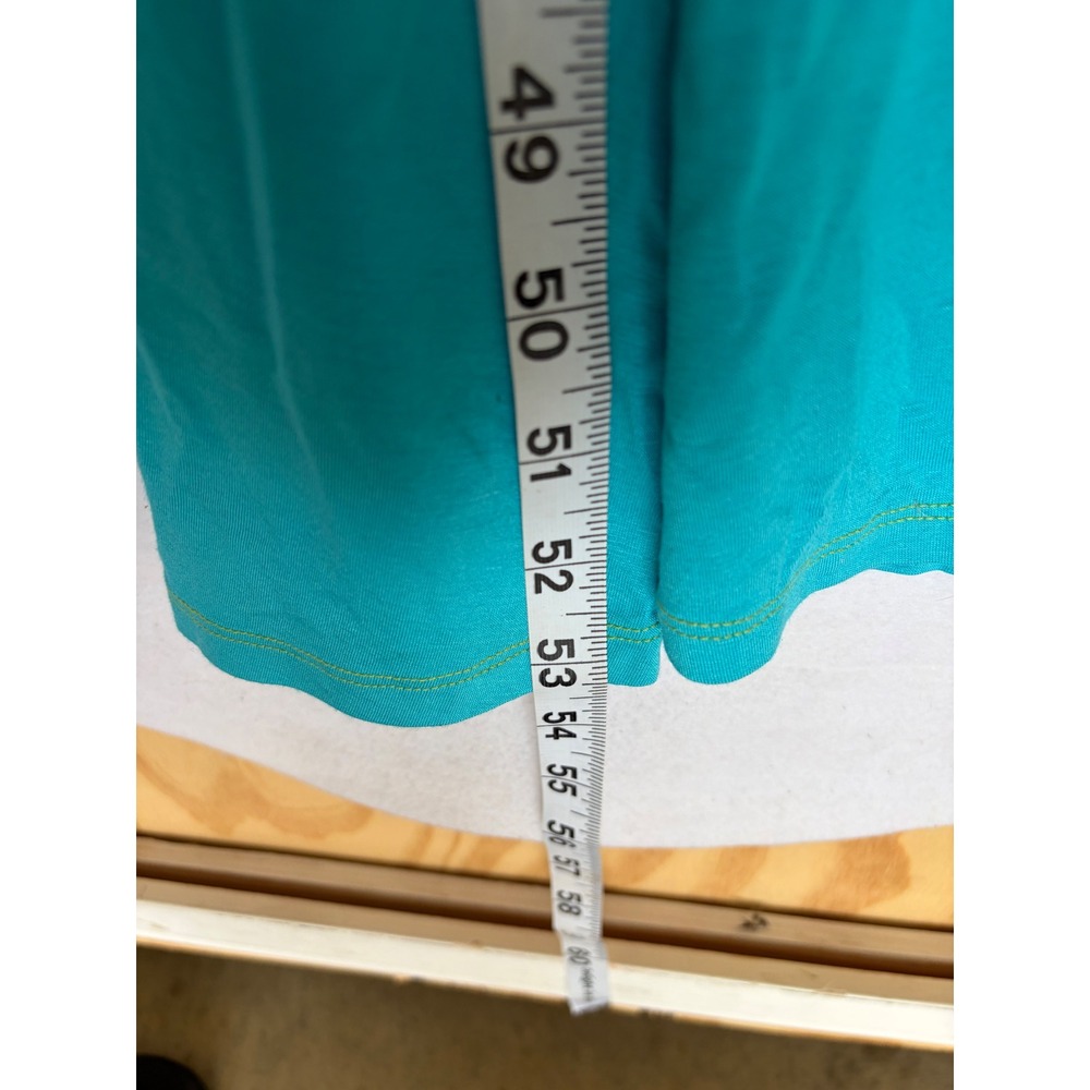 Soft Surroundings Teal Blue Sleeveless Maxi Dress Lime Green Exposed Seams Small - Picture 5 of 7